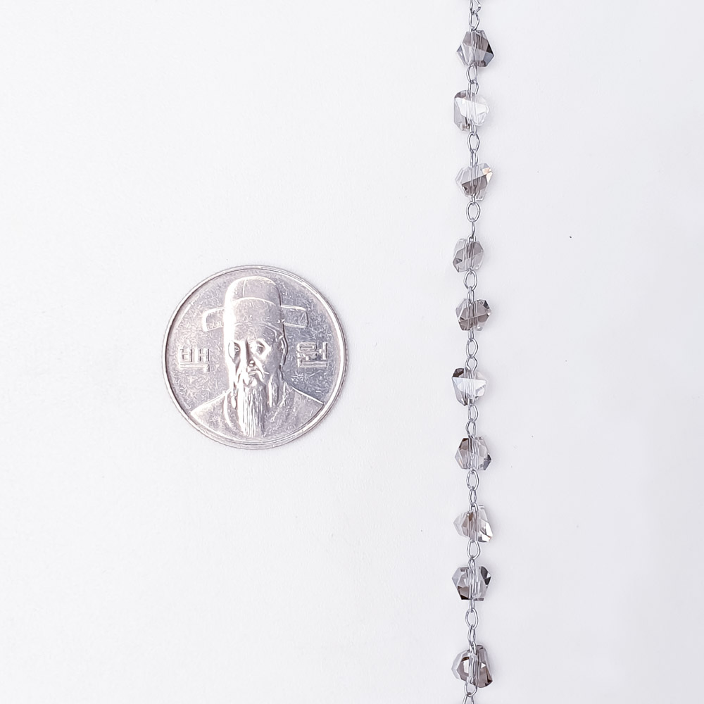 빈티지 컬러 삼각 모양 비즈 목걸이 체인을 동전과 비교한 크기입니다.