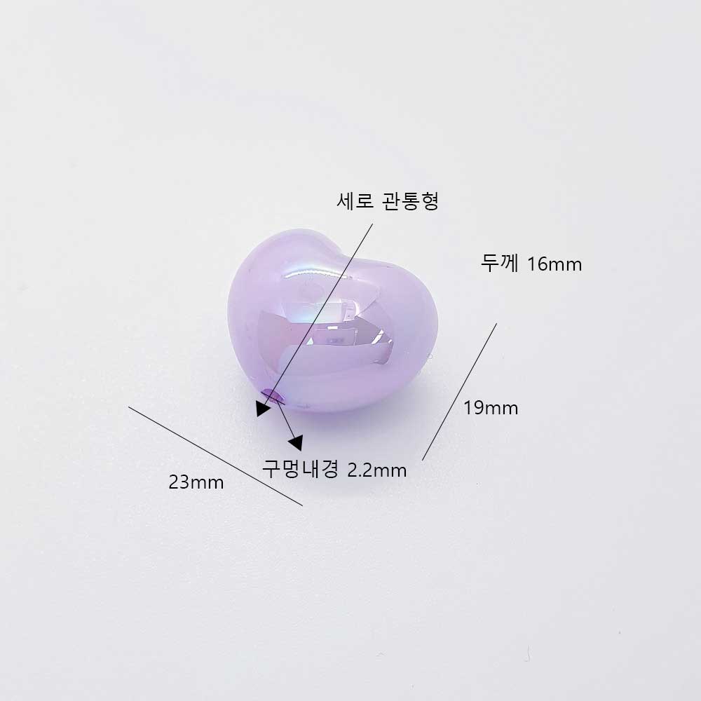 파스텔 오로라 통통하트 키링 펜던트의 사이즈 가로는 23mm, 세로19mm, 구멍내경2.2mm, 두께는 16mm입니다.