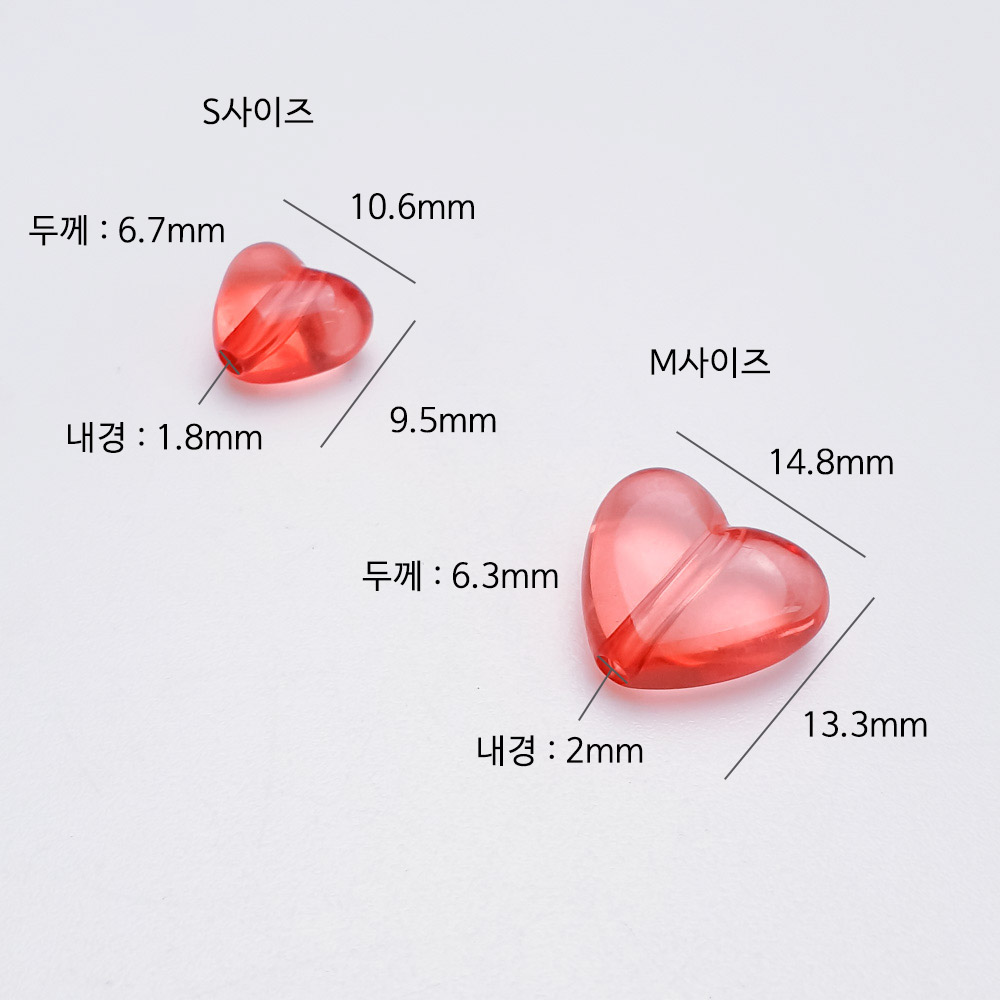 제품은 S,M 두가지 사이즈로, S사이즈는 가로 10.6mm 세로 9.5mm 두께 6.7mm 내경 1.8mm 크기이고, M사이즈는 가로 14.8mm 세로 13.3mm 두께 6.3mm 내경 2mm 크기 입니다.