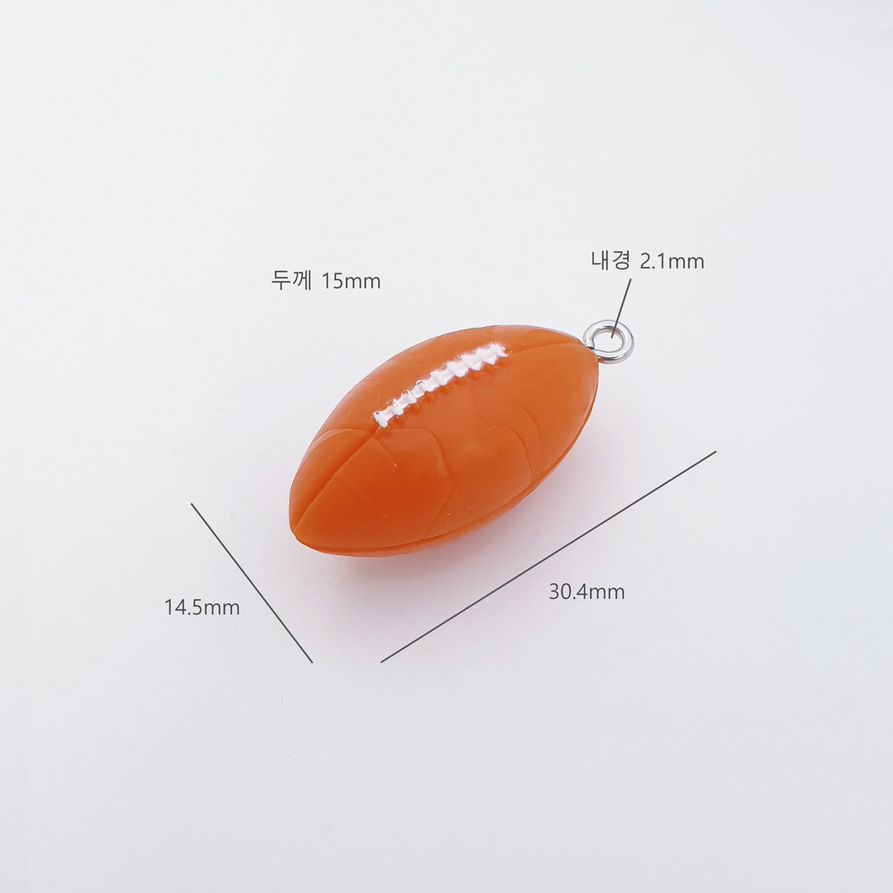 럭비공의 가로 14.5mm, 세로 30.4mm, 두께 15mm, 내경 2.1mm입니다.