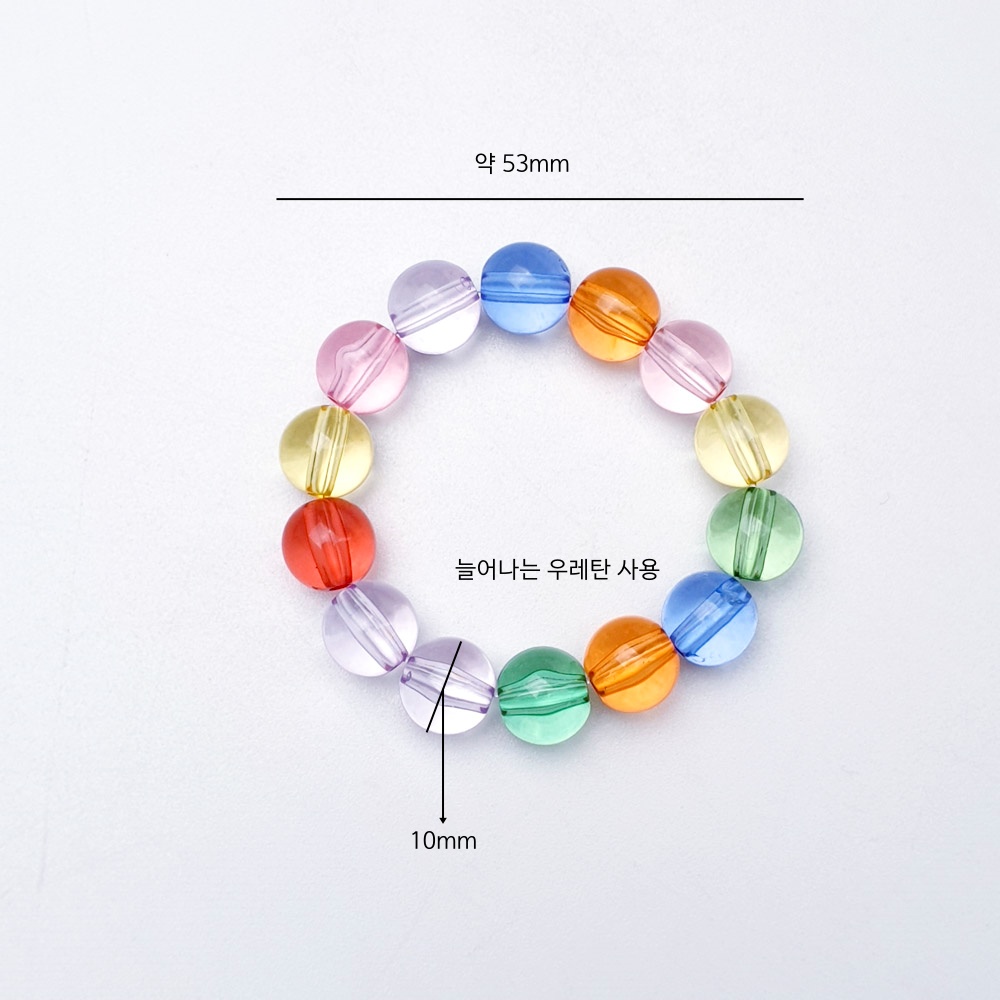 투명컬러 아크릴구슬의 크기는 약 53mm 이고 아크릴볼 한개사이즈는 10mm 입니다.