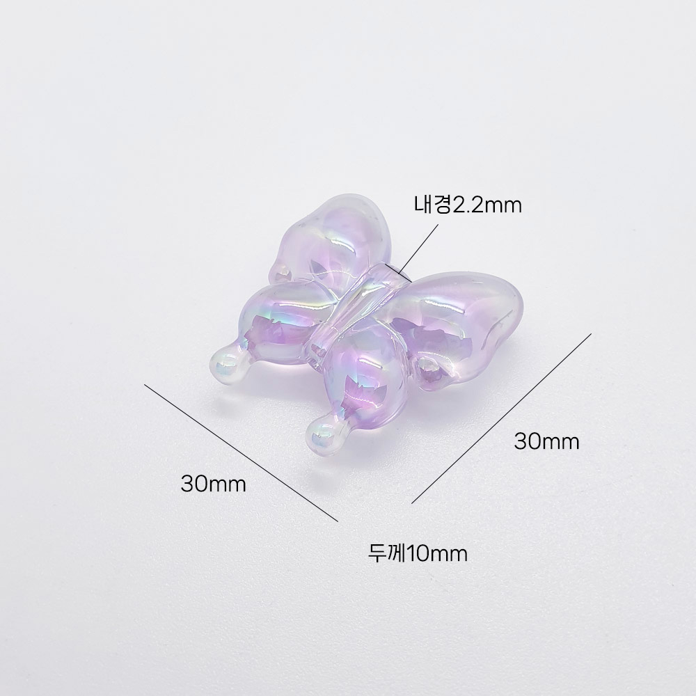 샤이니 오로라 통통 나비키링재료 비즈재료의 사이즈는 가로30mm 세로30mm 두께10mm 구멍내경2.2mm 입니다.