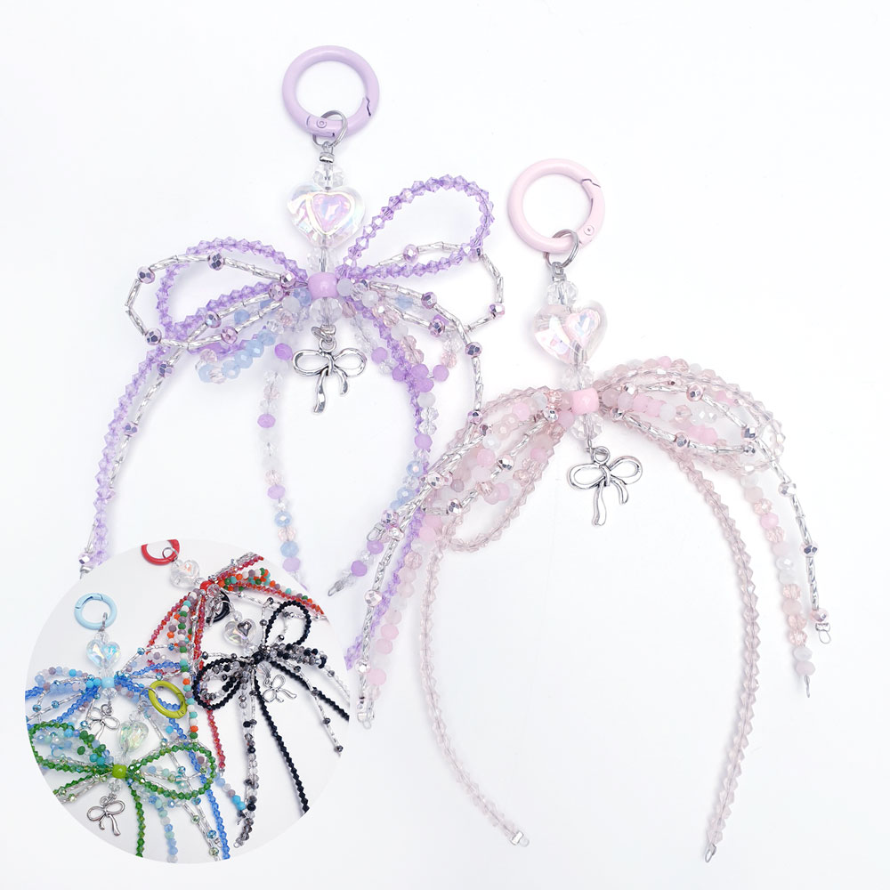 트리플 리본 하트 비즈 카라비너 키링 키홀더입니다.