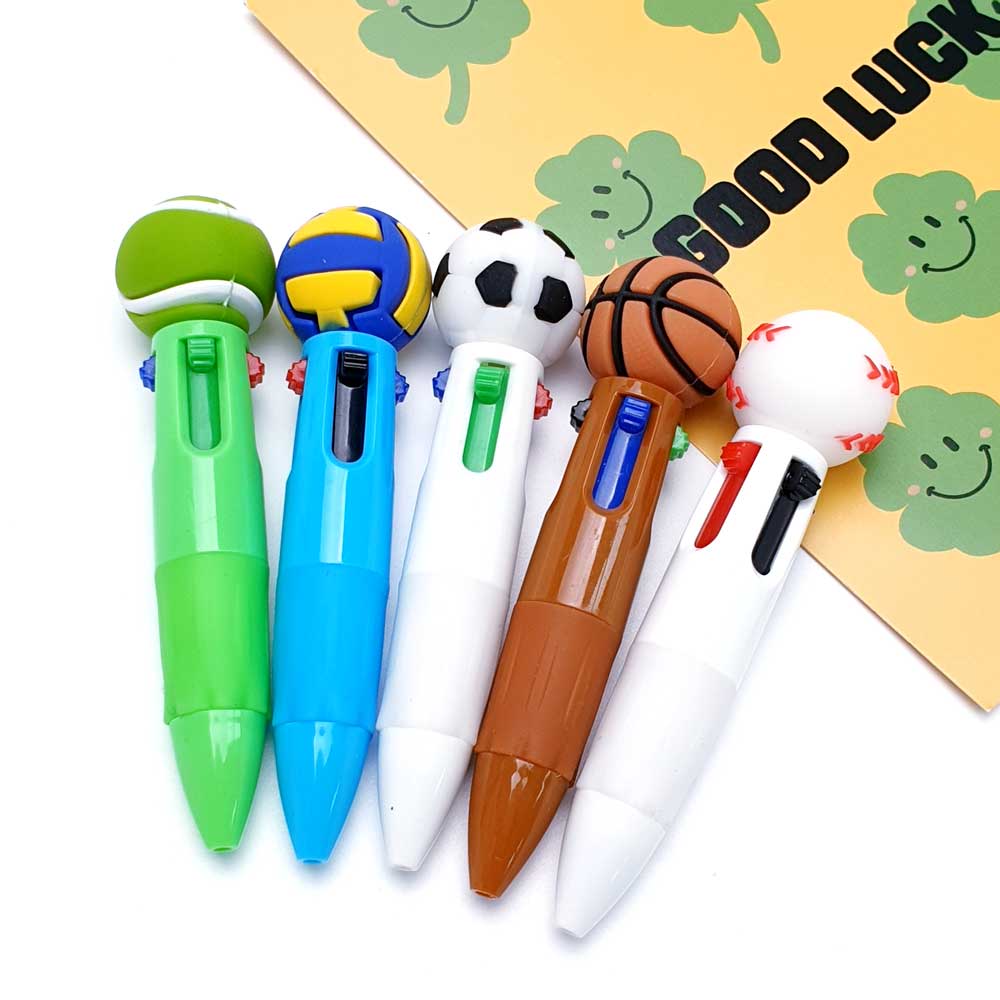 4색 컬러 미니 스포츠 공 장식 볼펜입니다.